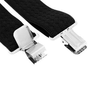 Mens  Braces: Adjustable Black Trouser Grips  | 50MM Grid Plain Design | Elastic Stretch Band Suspenders