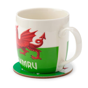 Wales Gift -Welsh Porcelain Mug & Coaster Set -  Cymru
