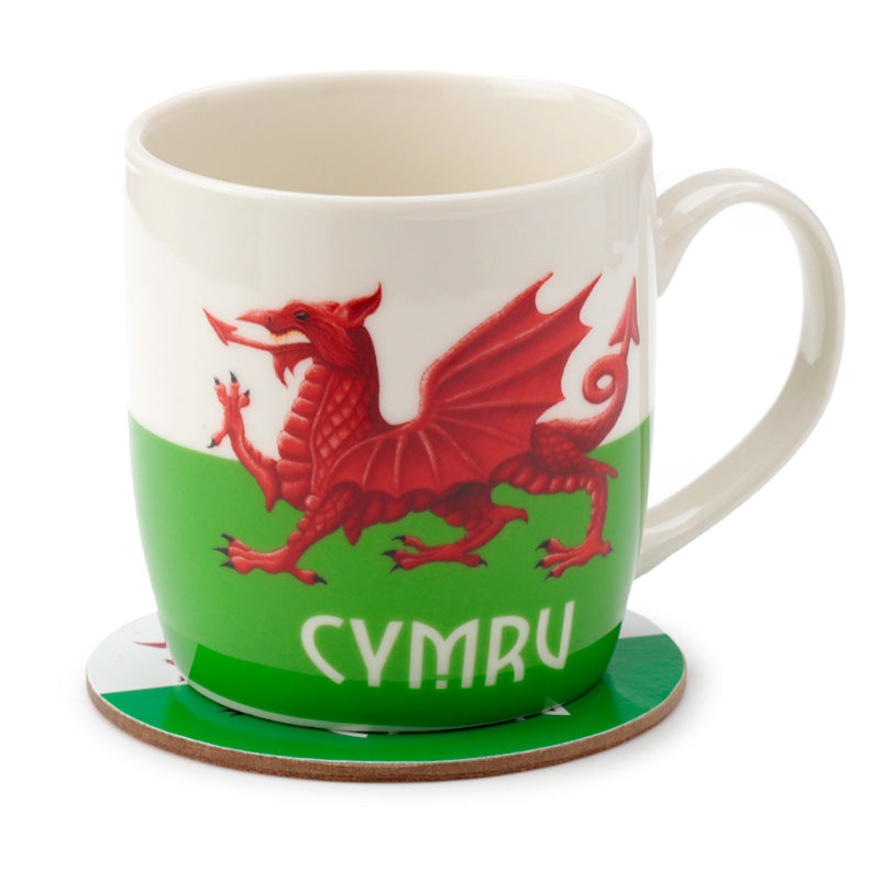 Wales Gift -Welsh Porcelain Mug & Coaster Set -  Cymru