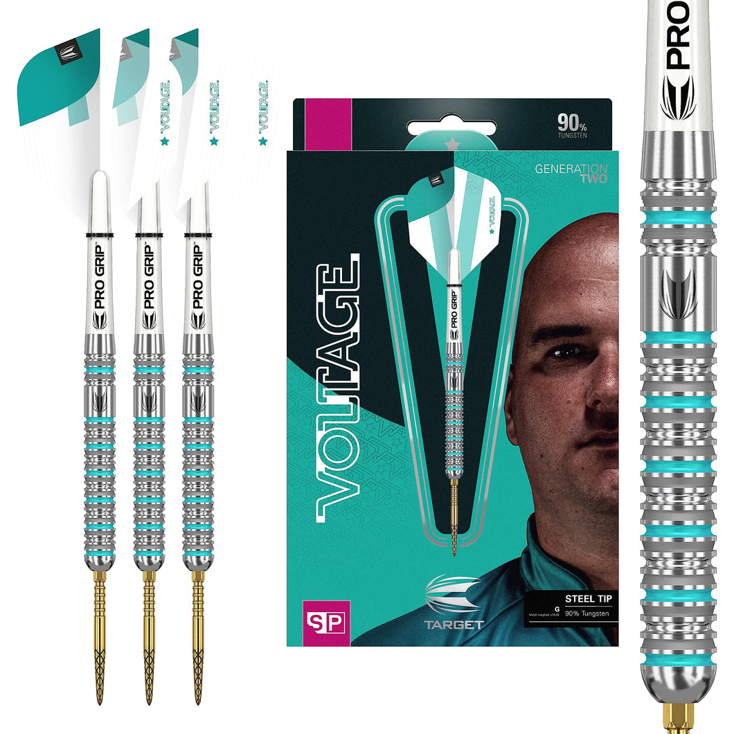 Target Darts Rob Cross Gen 2 25G 90% Tungsten Swiss Point Steel Tip Darts Set, Silver, Aqua and White