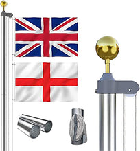 Load image into Gallery viewer, Thanaddo 20 FT Sectional Flag Pole Kit Extra Thick Aluminum Flagpole with 2 Flag, 2 Rope and Golden Ball Heavy Duty Outdoor In Grand Flag Pole for Residential, Yard and Commercial Use, Silver