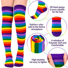 Load image into Gallery viewer, Whaline Rainbow Thick Knee High Socks Stripe Arm Warmer Gloves with 30 Pcs Gay Pride Tattoos for Women Girls Cosplay Party Accessory Parade Decoration, Rainbow Color, M