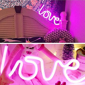 OYYXNN Neon Love Signs Light, LED Love Art Decorative Marquee Sign, Wall Table Decor for Wedding Party Kid Living Room House Bar Pub Hotel Beach Recreational USB/Battery Powered Pink Neon Light up