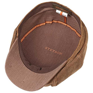 Stetson Leather Burney Hatteras Sports Beanie Flat Cap (XL/60-61 - Brown)