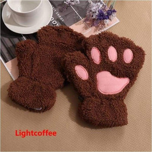 Girls Lovely Winter Warm Fingerless Gloves Fluffy Bear  / Cat  Paw Pattern-J and p hats -