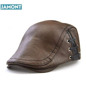 Men's  Leather look narrow duck bill style cap  Cap-J and p hats -