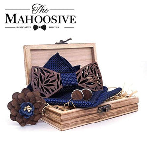 Paisley Wooden Bow Tie Handkerchief Set in A Presentation Box - J and p hats Paisley Wooden Bow Tie Handkerchief Set in A Presentation Box