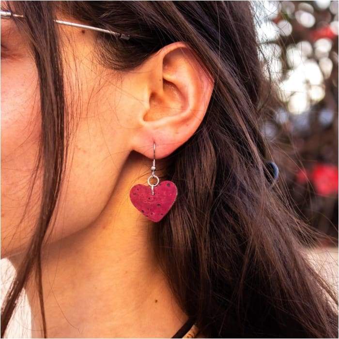 Red softwood fabric Heart style handmade lady cork earrings retro women jewelry ER-072-A-1-J and p hats -