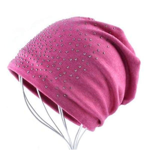 Rhinestone long Beanie Hats For Women choice Solid Colors-J and p hats -