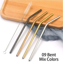 Load image into Gallery viewer, Save Plastic With These Colourful Stainless Steel Straws Reusable Straight or Bent With Cleaner Brush - J and p hats Save Plastic With These Colourful Stainless Steel Straws Reusable Straight or Bent With Cleaner Brush
