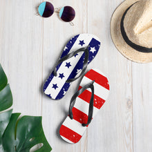 Load image into Gallery viewer, Flip-Flops stars and Stripes pattern custom made flip flops| J and p hats 