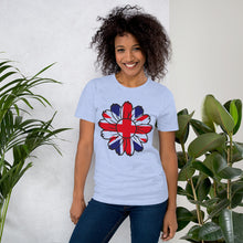 Load image into Gallery viewer, Union Jack t-shirt flower pattern, custom ladies t-shirt | j and p hats