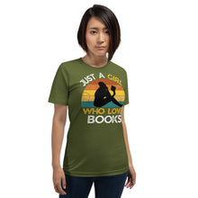 Load image into Gallery viewer, Just a Girl Who Loves  Books - T shirt  - J and P Hats 