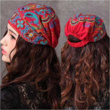 Load image into Gallery viewer, Vintage 70s ethnic red embroidery cap for woman great hat for a festival-J and p hats -